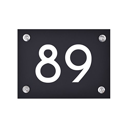Hausnummer Schild 89 aus Acryl, Hausnummernschild in schwarz, mit weißer Schrift inkl. Zubehör von 1peak