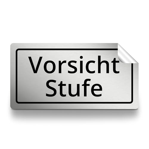 Vorsicht Stufe Aufkleber rechteckig, 15cm lang in silber, selbstklebender Sticker, wetterfest von 1peak