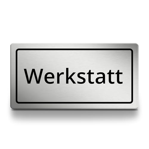 Werkstatt Schild rechteckig, 15cm lang in silber, Türschild, selbstklebend, wetterfest von 1peak
