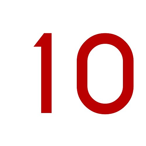 Zahlenaufkleber Nummer 10, rot, 10cm (100mm) hoch, Aufkleber mit Zahlen in vielen Farben + Höhen, wetterfest von 1peak