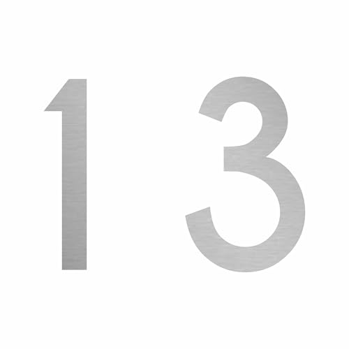 1peak Hausnummer Aufkleber 13 in Silber, 20 cm groß, für Mülltonne, Tür, Tor & div. Beschriftungen, wetterfest von 1peak