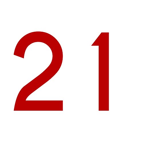 Zahlenaufkleber Nummer 21, rot, 10cm (100mm) hoch, Aufkleber mit Zahlen in vielen Farben + Höhen, wetterfest von 1peak