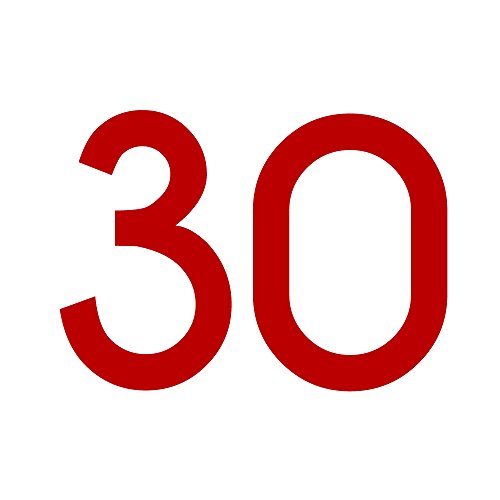 Zahlenaufkleber Nummer 30, rot, 10cm (100mm) hoch, Aufkleber mit Zahlen in vielen Farben + Höhen, wetterfest von 1peak