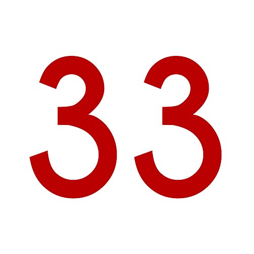 Zahlenaufkleber Nummer 33, rot, 10cm (100mm) hoch, Aufkleber mit Zahlen in vielen Farben + Höhen, wetterfest von 1peak