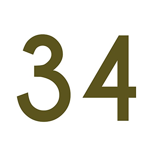 Zahlenaufkleber Nummer 34, gold, 5cm (50mm) hoch, Aufkleber mit Zahlen in vielen Farben + Höhen, wetterfest von 1peak