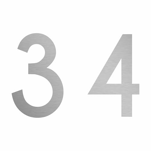 Zahlenaufkleber Nummer 34 in Silber, 10 cm, Aufkleber in vielen Farben + Höhen, wetterfest von 1peak