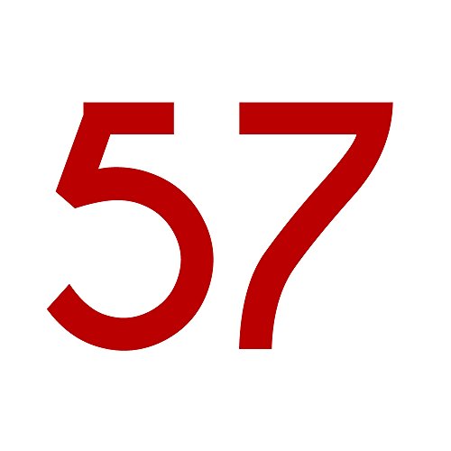 Zahlenaufkleber Nummer 57, rot, 10cm (100mm) hoch, Aufkleber mit Zahlen in vielen Farben + Höhen, wetterfest von 1peak