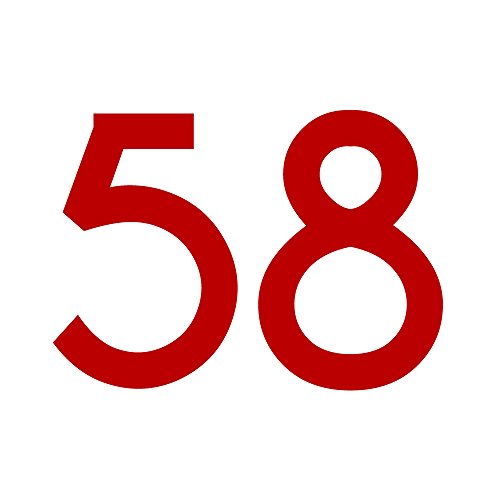 Zahlenaufkleber Nummer 58, rot, 20cm (200mm) hoch, Aufkleber mit Zahlen in vielen Farben + Höhen, wetterfest von 1peak