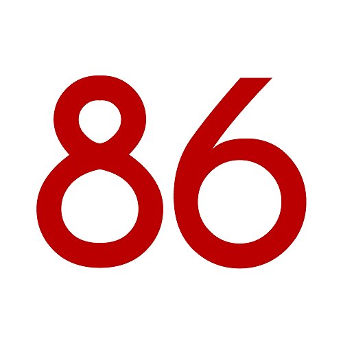 Zahlenaufkleber Nummer 86, rot, 10cm (100mm) hoch, Aufkleber mit Zahlen in vielen Farben + Höhen, wetterfest von 1peak