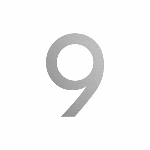 1peak Hausnummer Aufkleber 9 in Silber, 20 cm groß, für Mülltonne, Tür, Tor & div. Beschriftungen, wetterfest von 1peak
