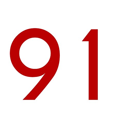 Zahlenaufkleber Nummer 91, rot, 10cm (100mm) hoch, Aufkleber mit Zahlen in vielen Farben + Höhen, wetterfest von 1peak
