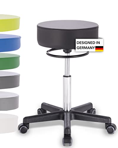 1stuff Profi Rollhocker Squash 35 Circle - ca. 51-71 cm Höhe - Drehhocker höhenverstellbar mit Verstellring - Praxis-Hocker und Arbeitshocker - Arzt-Hocker - Laborhocker mit Rollen Schwarz von 1stuff