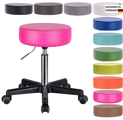 1stuff Profi Rollhocker Squash 35 - ca. 51-71 cm Sitzhöhe - Bürohocker höhenverstellbar mit hoher Belastung - robuster Praxishocker - klassischer Arzthocker mit Rollen - 360° Dreh-Hocker (Pink) von 1stuff