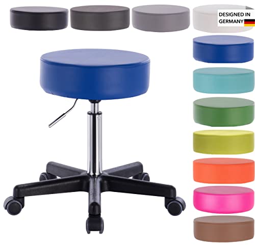 1stuff Profi Rollhocker Squash 35 - ca. 51-71 cm Sitzhöhe - Bürohocker höhenverstellbar mit hoher Belastung - robuster Praxishocker - klassischer Arzthocker mit Rollen - 360° Dreh-Hocker (Blau) von 1stuff