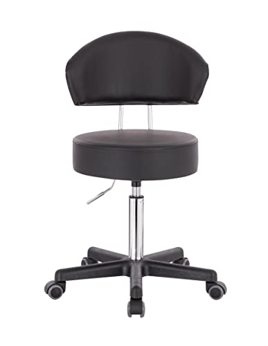 1stuff® Profi Rollhocker XL mit Rückenlehne - große Sitzfläche - Sitzhöhe verstellbar bis ca. 70 cm - Arbeitshocker Studiohocker Drehhocker Küchenhocker Kosmetikhocker Bürostuhl - schwarz von 1stuff