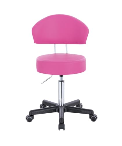 1stuff® Profi Rollhocker XL mit Rückenlehne - große Sitzfläche - Sitzhöhe verstellbar bis ca. 70 cm - Arbeitshocker Studiohocker Drehhocker Küchenhocker Kosmetikhocker Bürostuhl - pink von 1stuff