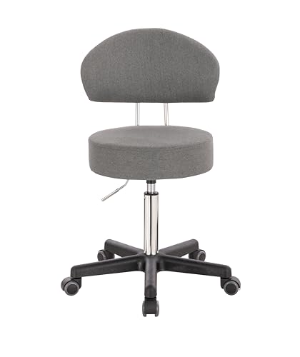 1stuff® Profi Rollhocker XL mit Rückenlehne - Stoffbezug - große Sitzfläche - Sitzhöhe verstellbar bis ca. 70 cm - Arbeitshocker Studiohocker Drehhocker Küchenhocker Bürostuhl - Stoff grau von 1stuff