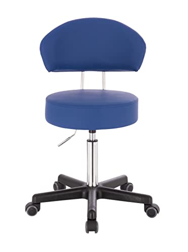 1stuff® Profi Rollhocker XL mit Rückenlehne - große Sitzfläche - Sitzhöhe verstellbar bis über 70 cm - Arbeitshocker Studiohocker Drehhocker Küchenhocker Kosmetikhocker Bürostuhl - blau von 1stuff