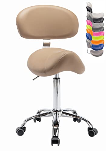 1stuff® Sattelhocker MULY BIGBACK Sattelstuhl mit Lehne - Sitzhöhe bis ca. 74cm - ergonomischer Rollhocker Arzthocker Arbeitshocker Praxishocker Drehhocker (Lederimitat braun) von 1stuff