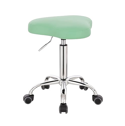 1stuff® Sattelhocker Rollhocker Trigon - Sattelstuhl für Einsteiger - platzsparendes, verchromtes Fußkreuz - Arzthocker Arbeitshocker Praxishocker Drehhocker (Lederimitat mintgrün) von 1stuff