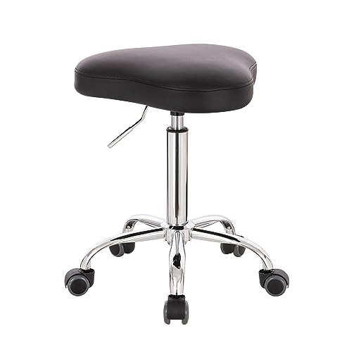 1stuff® Sattelhocker Rollhocker Trigon - Sattelstuhl für Einsteiger - platzsparendes, verchromtes Fußkreuz - Arzthocker Arbeitshocker Praxishocker Drehhocker (Lederimitat schwarz) von 1stuff