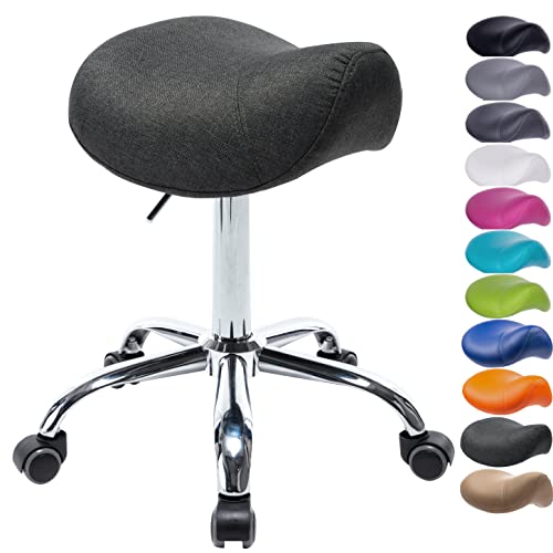 1stuff® Sattelhocker Sattelstuhl MULY - Sitzhöhe bis ca. 74cm - ergonomischer Rollhocker Bürohocker Arzthocker Arbeitshocker Praxishocker Drehhocker (Stoffbezug anthrazit) von 1stuff