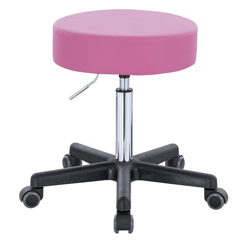 1stuff® XL Profi Rollhocker höhenverstellbar - 40 cm Sitzbreite - Sitzhöhe bis knapp 70cm - Arzthocker Arbeitshocker Bürohocker Praxishocker Drehhocker Sitzhocker (Lederimitat pink) von 1stuff