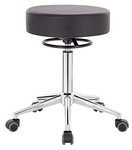 1stuff Profi Rollhocker Squash 40 Circle - ca. 53-73 cm Höhe - Drehhocker höhenverstellbar - Verstellring und Metallfuß - Praxis-Hocker und Arbeitshocker - Arzt-Hocker - Laborhocker mit Rollen Schwarz von 1stuff