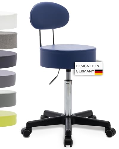 1stuff Rollhocker Squash 35 BACKLIKE mit Rücken-Lehne - ca. 51-71 cm Sitzhöhe - kompakter Bürohocker - Praxis-Hocker - bodenschonende PU-Rollen - Drehhocker - Therapiehocker - Sitzhocker Royalblau von 1stuff
