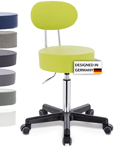 1stuff Rollhocker Squash 35 BACKLIKE mit Rücken-Lehne - ca. 51-71 cm Sitzhöhe - kompakter Bürohocker - Praxis-Hocker - bodenschonende PU-Rollen - Drehhocker - Therapiehocker - Sitzhocker Hellgrün von 1stuff