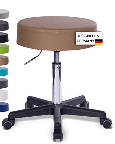 1stuff Rollhocker Squash 40 - ca. 51-71 cm Höhe - Bürohocker mit extra breitem 40 cm Sitz - vielseitiger Arbeits-Hocker - Praxishocker mit Rollen - Studiohocker - Camelbraun von 1stuff