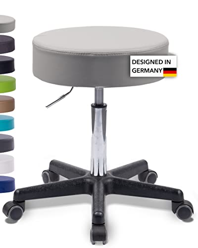1stuff Rollhocker Squash 40 - ca. 51-71 cm Höhe - Bürohocker mit extra breitem 40 cm Sitz - vielseitiger Arbeits-Hocker - Praxishocker mit Rollen - Studiohocker Grau von 1stuff