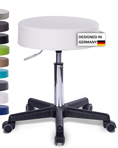 1stuff Rollhocker Squash 40 - ca. 51-71 cm Höhe - Bürohocker mit extra breitem 40 cm Sitz - vielseitiger Arbeits-Hocker - Praxishocker mit Rollen - Studiohocker Weiß von 1stuff