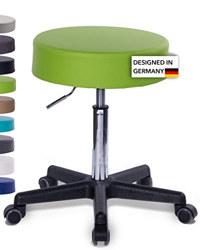 1stuff Rollhocker Squash 40 - ca. 51-71 cm Höhe - Drehhocker mit extra breitem 40 cm Sitz - vielseitiger Arbeits-Hocker - Praxishocker mit Rollen - Studiohocker Apfelgrün von 1stuff