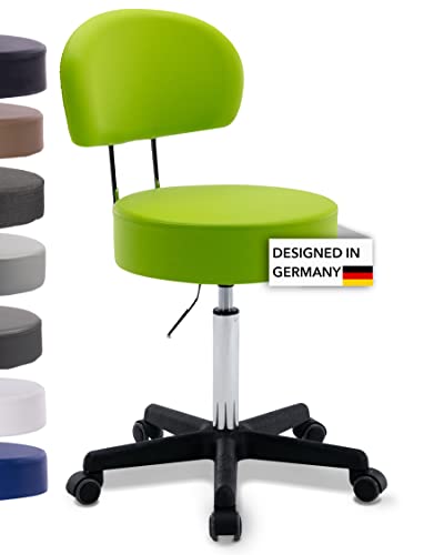 1stuff Rollhocker Squash 40 mit Rückenlehne BIGBACK - ca. 51-71 cm Sitzhöhe - Drehhocker - Praxis-Hocker mit 40 cm breitem Sitz - Küchen-Hocker mit Rollen - Bürohocker Apfelgrün von 1stuff