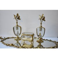 Vintage Goldfarbenes Filigranes Kommode Set, Vierteiliges Vanity Home Decor, Beauty Accessoires von 1stvictorianboutique