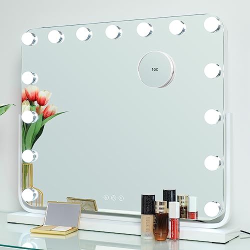 2-FNS Hollywood Kosmetikspiegel mit 15 LED-Lampen, großer Schminkspiegel mit 3 Farblichtern, Smart Touch Control Frisiertischspiegel, 60x50cm, 360 Grad drehbar von 2-FNS