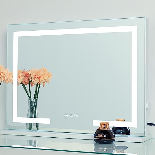 2-FNS Hollywood-Makeup-Spiegel mit Heller LED-Hintergrundbeleuchtung, 3 Farb-Beleuchtungsmodi & Smart Touch Control Screen, Vanity Mirror mit USB-Ladeanschluss, 58cm×46 cm für Ankleidezimmer von 2-FNS