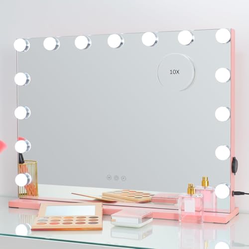 2-FNS Hollywood Schminkspiegel mit 15 LED Licht, Beleuchtet Touchscreen Kosmetikspiegel with Beleuchtung, 3 Color modifications, Einstellbare Helligkeit, Tischplatte oder Wandhalterung, Rosa von 2-FNS