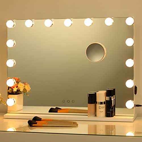 2-FNS Hollywood Spiegel mit Beleuchtung, Groß Schminkspiegel mit 15 dimmbaren Glühbirnen, Intelligente Touch-Steuerung Kosmetikspiegel, Beleuchteter Kosmetikspiegel für Schlafzimmer, Ankleideraum von 2-FNS