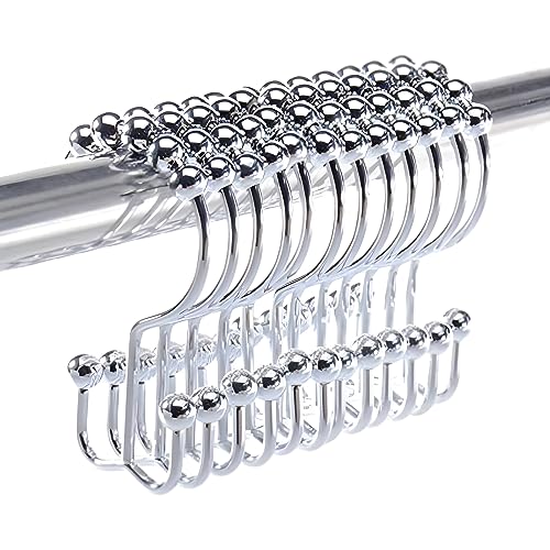 12 extra große Doppel Duschvorhangringe aus Edelstahl | Duschvorhang Haken in Chrom Optik| Vorhangringe für Jede Duschstange o. Gardinen Stange | leicht gleitende Ösen | Duschringe zum öffnen Set von 2 Lb. Depot