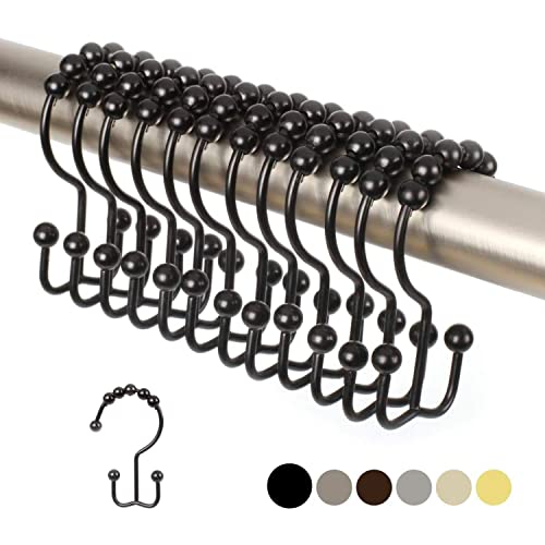 2 Lb Depot Doppelte Duschvorhang-Hakenringe (mattschwarzes dekoratives Finish) Premium-rostbeständiger Edelstahl-Metallhaken, Rollkugeln gleiten auf Duschstangen, 12er-Set von 2 Lb. Depot