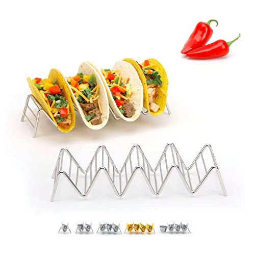 2 Lb. Depot Taco-Halter-Set mit 2 stapelbaren Ständern aus hochwertigem Edelstahl, jedes Gestell hält 4 oder 5 harte oder weiche Tacos, fünf Stile erhältlich von 2 Lb. Depot