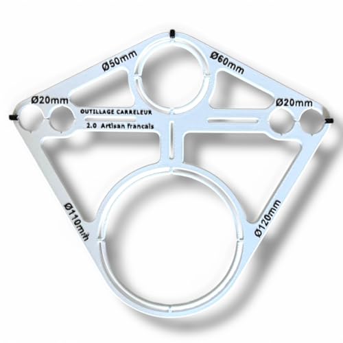 Bohrschablone für Hänge-WC-Halterungen, 6 Durchmesser (Ø20 bis Ø120 mm), Anreißwerkzeug, Baustelle, Fliesenwerkzeug 2.0, französischer Handwerker von 2.0 OUTILLAGE CARRELEUR Artisan français