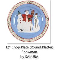 Runde Servierplatte Schneemann Von Sakura - Stoneware Excellent Debbie Mumm, Snowmen, Red & White Check Band von 200WashingtonStreet