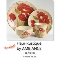 24 Stk. Fleur Rustique Red Poppy Geschirr Abendessen Salat Teller Schüsseln Becher Ex Versand Kostenlos 1100 Dollar Wert von 200WashingtonStreet