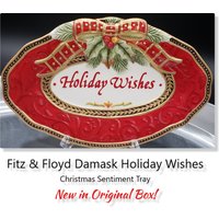 Neue Fitz & Floyd Damast Weihnachtswünsche Weihnachtsstimmung Tablett Teller - Original Box von 200WashingtonStreet