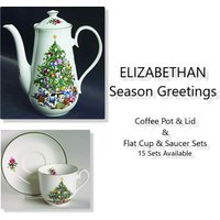 Seasons Greetings By Elizabethan - Kaffeekanne 15 Sets Tasse Untertassen Ex Weihnachtsbaum, Ornamente & Geschenke, Grüner Rand Cerno von 200WashingtonStreet