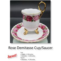 Vintage Dreifüßige Süße Mokkatasse Teetasse Untertassen-Set - Handgemalte Rosen Ausgezeichnet von 200WashingtonStreet