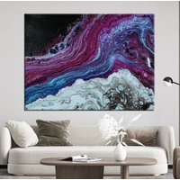 Abstrakte Kreative Marmor-Optik Gemälde, Blau-Violette Töne, Leinwanddesign, Schwarz-Weiß-Fleck-Übergang, Tanzende Farben, Modernes Wanddekor von 2021ArtDesign